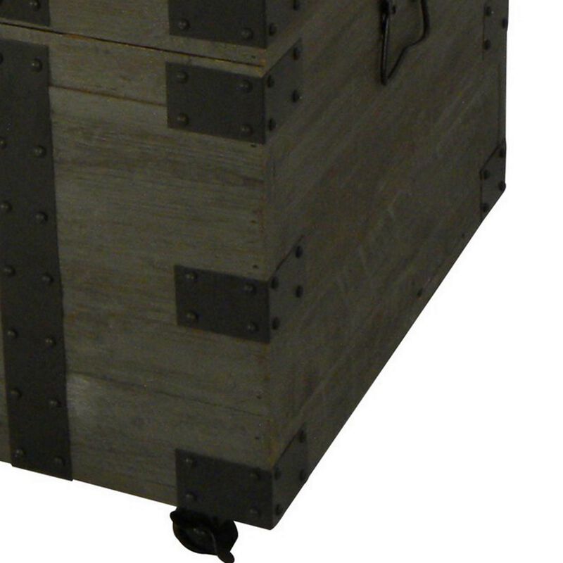41 Inch Trunk Accent Coffee Table with Storage, Reclaimed Wood Green, Black-Benzara
