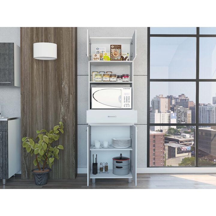 Caribe Microwave Cabinet, Four Legs, One Drawer, Double Door, One Shelf White