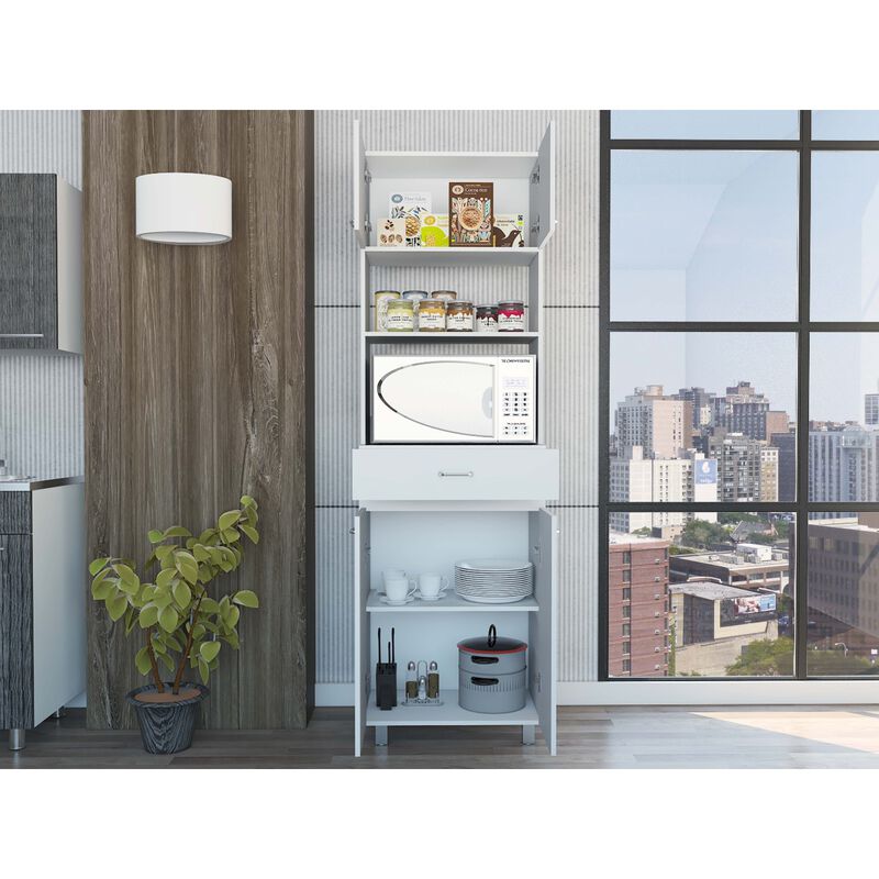 Pembrooke 2-Shelf 1-Drawer Microwave Pantry Cabinet White