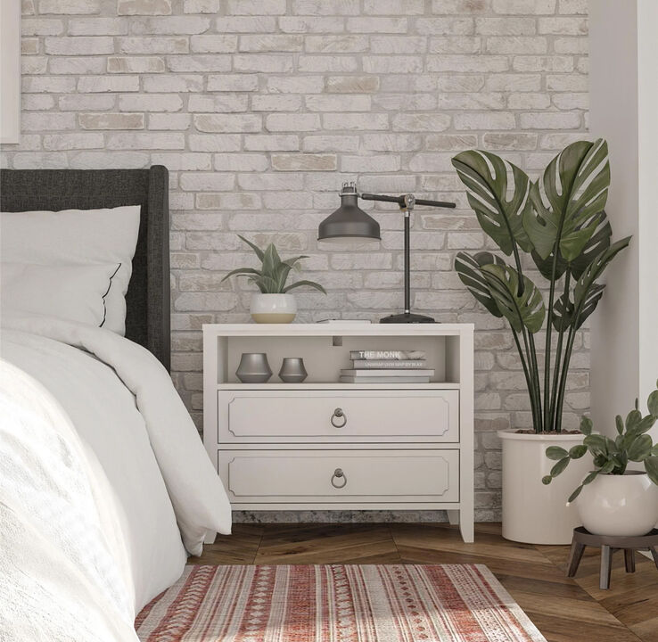 Novogratz Her Majesty 2 Drawer Nightstand, Soft White