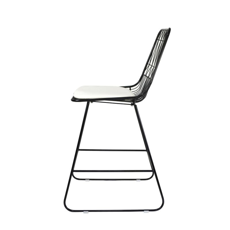 Outdoor Counter Stool Chair Set of 2, Black Iron Frame Construction -Benzara
