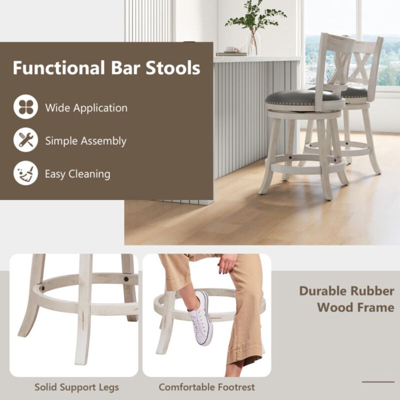 Hivvago 25.5 Inch Hand-Antiqued Stool Set of 2 with Wider Padded Seat