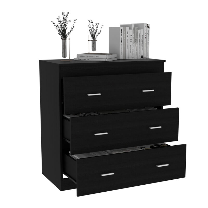 Georgia Three Drawer Dresser, Metal Handles, Superior Top - Black
