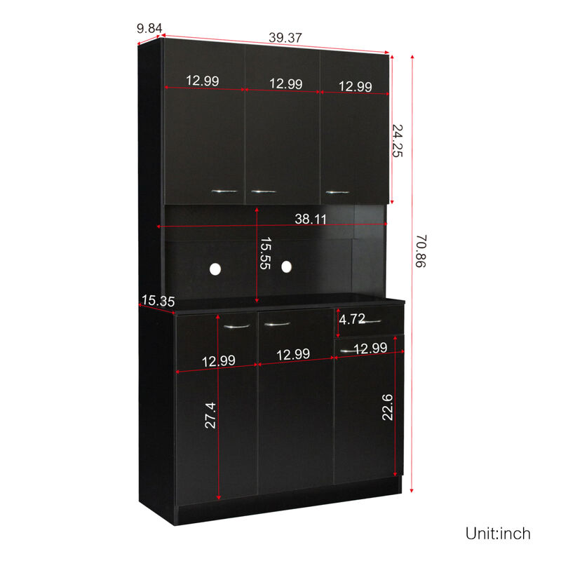 70.87" Tall Wardrobe & Kitchen Cabinet, With 6-Doors, 1-Open Shelves And 1-Drawer For Bedroom