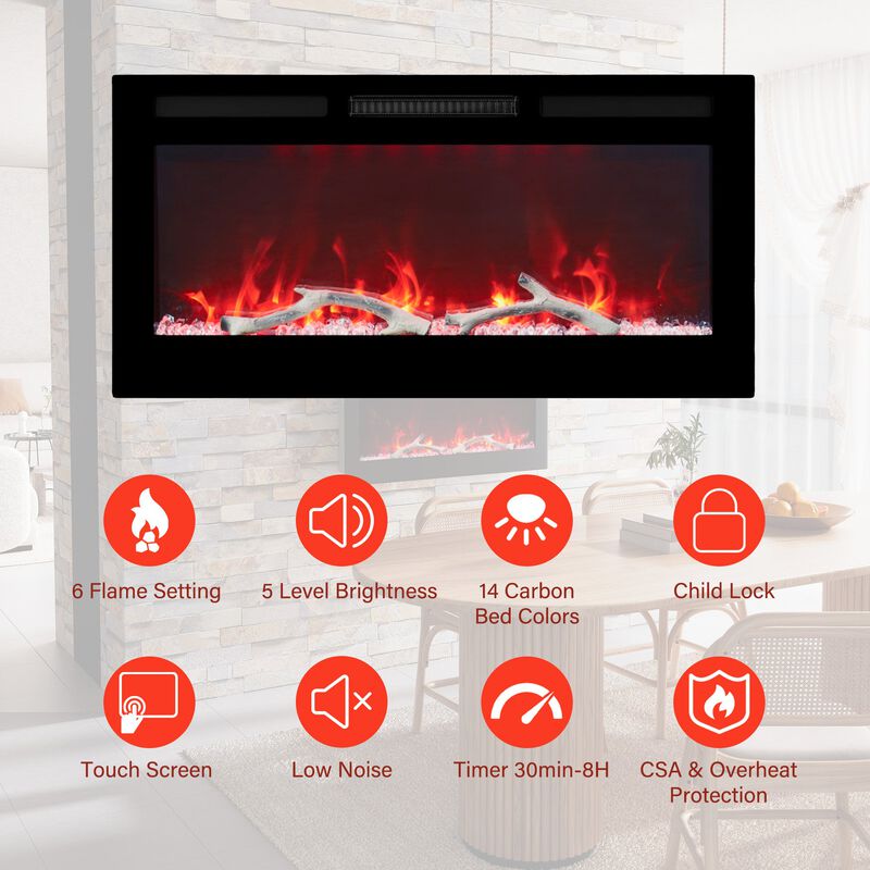 36 Inch 1500W  Versatile Installation Electric Fireplace with Multicolor Flame