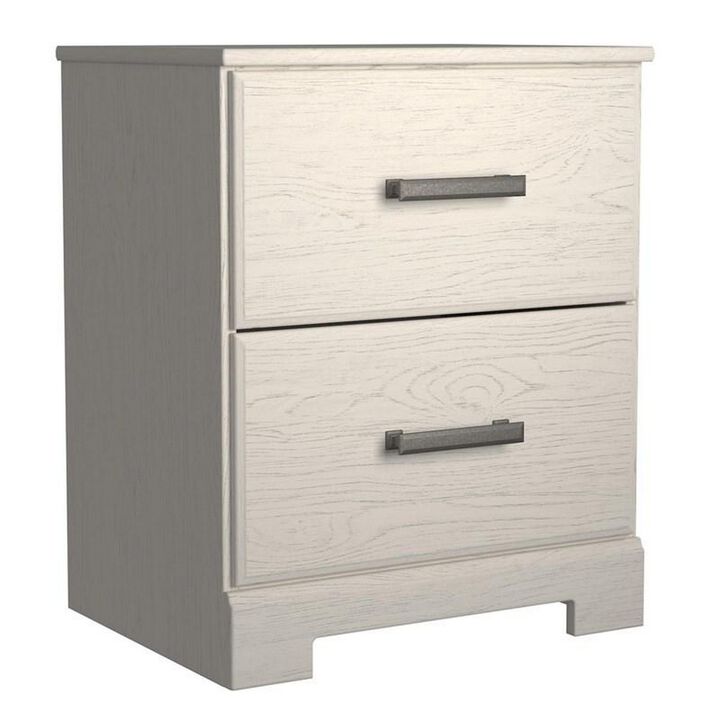 24 Inch Modern Rustic Composite Wood Nightstand, 2 Drawers, Oak White-Benzara