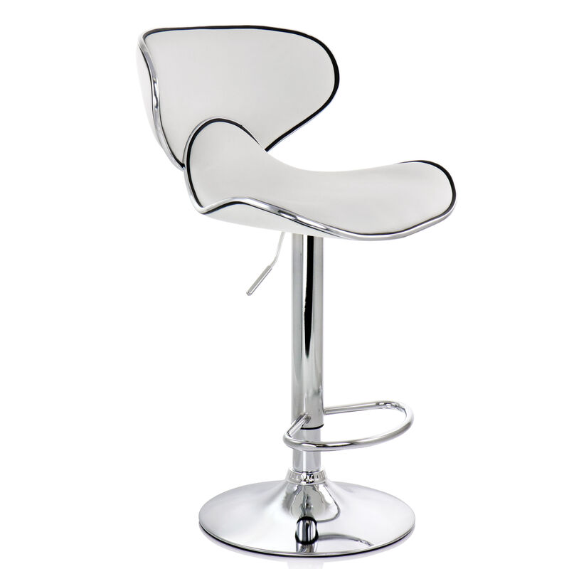 Elama 2 Piece Faux Leather Adjustable Bar Stool in White with Chrome Base
