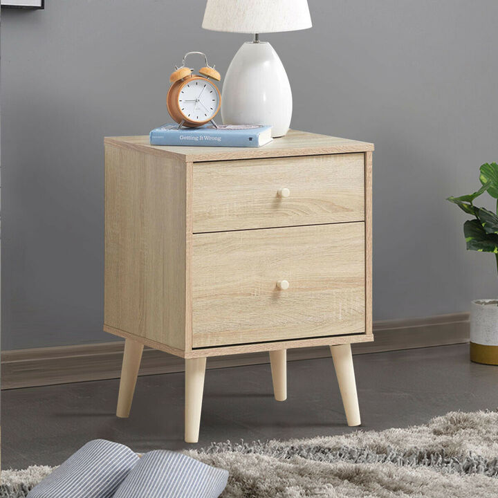 2-Drawer Nightstand Beside End Side Table with Rubber Legs