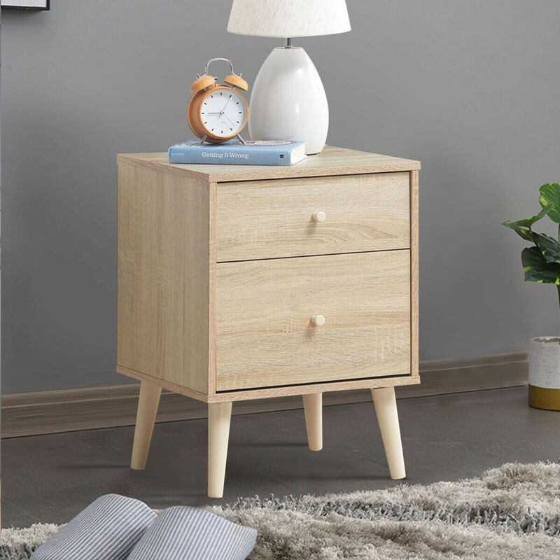 2-Drawer Nightstand Beside End Side Table with Rubber Legs