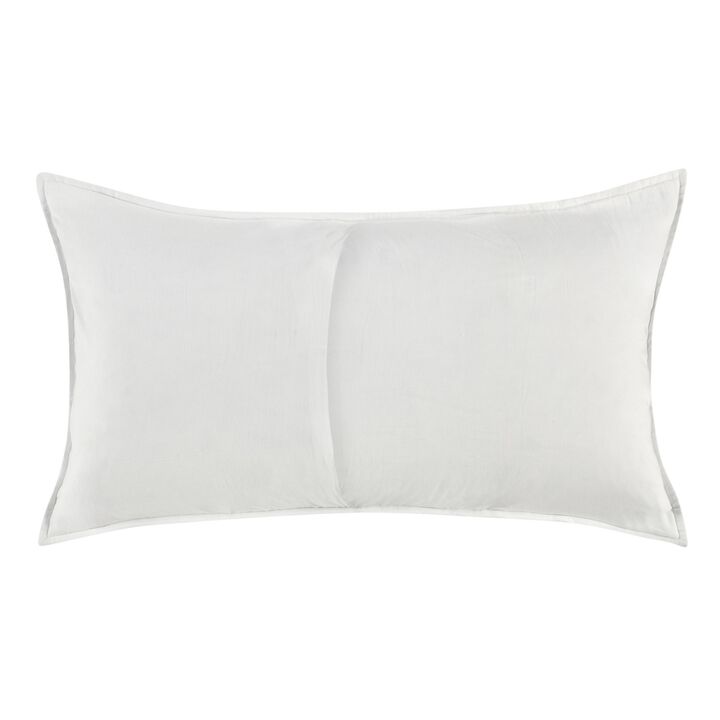Rawi Lumbar King Pillow Sham, 20x36 Channel Stitch White Ramie Cotton - Benzara