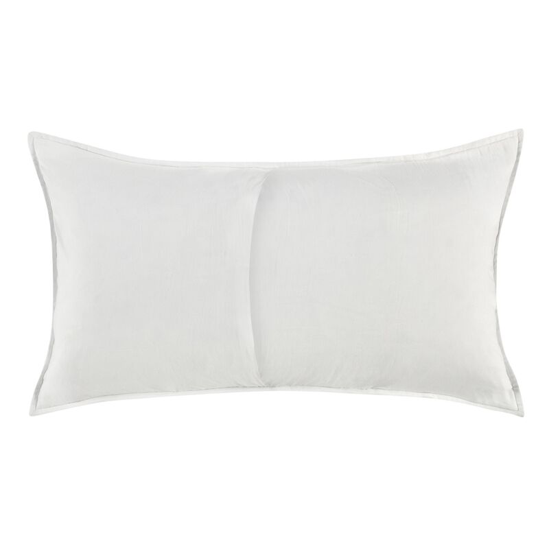 Rawi Lumbar King Pillow Sham, 20x36 Channel Stitch White Ramie Cotton - Benzara