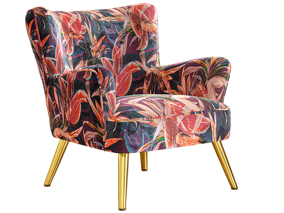 BELLEZE Modern Accent Chair, High Back Floral Pattern Armchair with Metal Legs, Upholstered Wingback Single Chair for Living Room Bedroom Office - Holland (Red Floral)