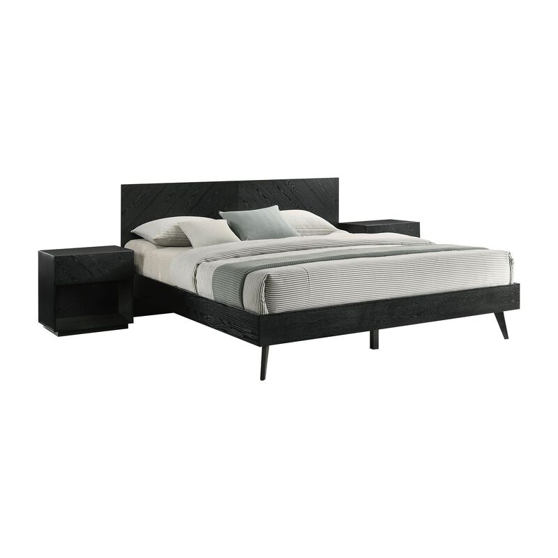 Benjara Mian Bedroom 3 pcs Set, King Platform Bed and Nightstand, Sleek Black