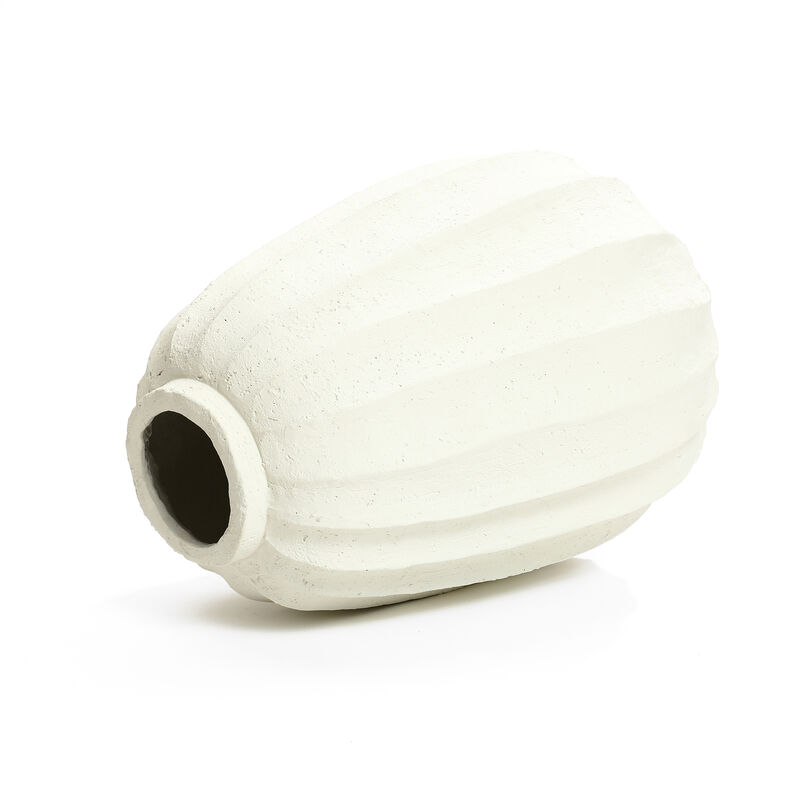 LuxenHome Off White MgO Round Modern Fluted Vase