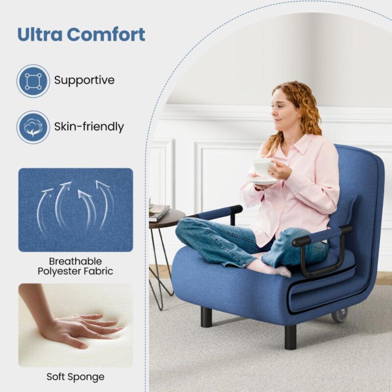 Hivvago 3-in-1 Convertible Sofa Bed with 5-Position Adjustable Backrest and Lumbar Pillow