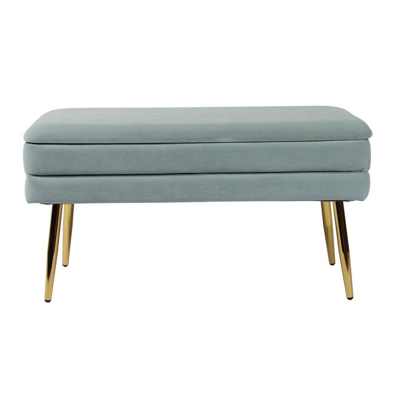 Belen Kox Sea Blue Velvet Storage Bench, Belen Kox