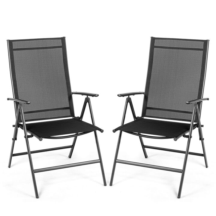 Set of 2 Adjustable Portable Patio Folding Dining Chair Recliners-Black