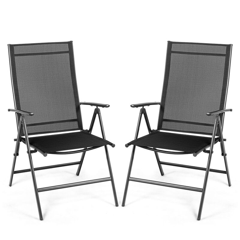 Set of 2 Adjustable Portable Patio Folding Dining Chair Recliners-Black