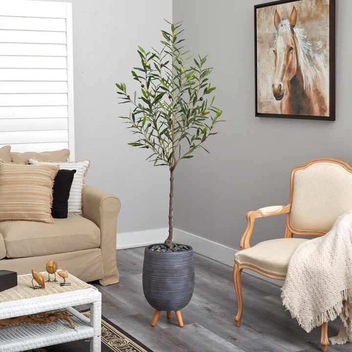 Hivvago 70 Inches Olive Artificial Tree in Gray Planter with Stand