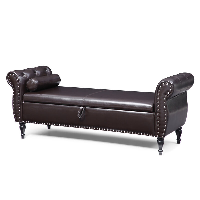 63" PU Upholstered End Of Bed Bench Flip Top Entryway Ottoman With Safety Hinge Storage