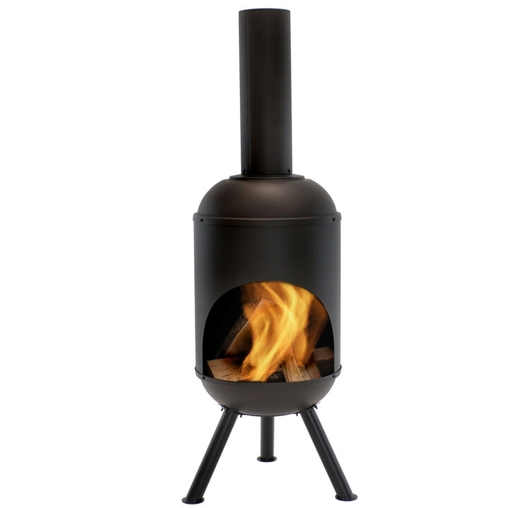Sunnydaze 5 ft Steel Wood Burning Outdoor Chiminea Fire Pit with Wood Grate