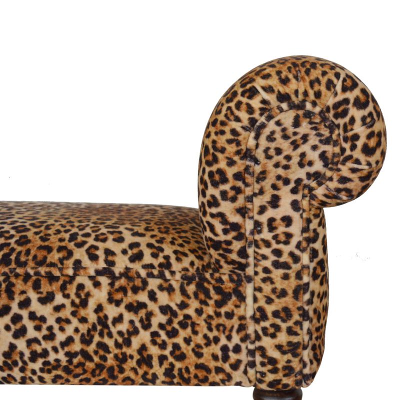 Leopard Print Velvet Solid Wood Uphlolestry  Bench