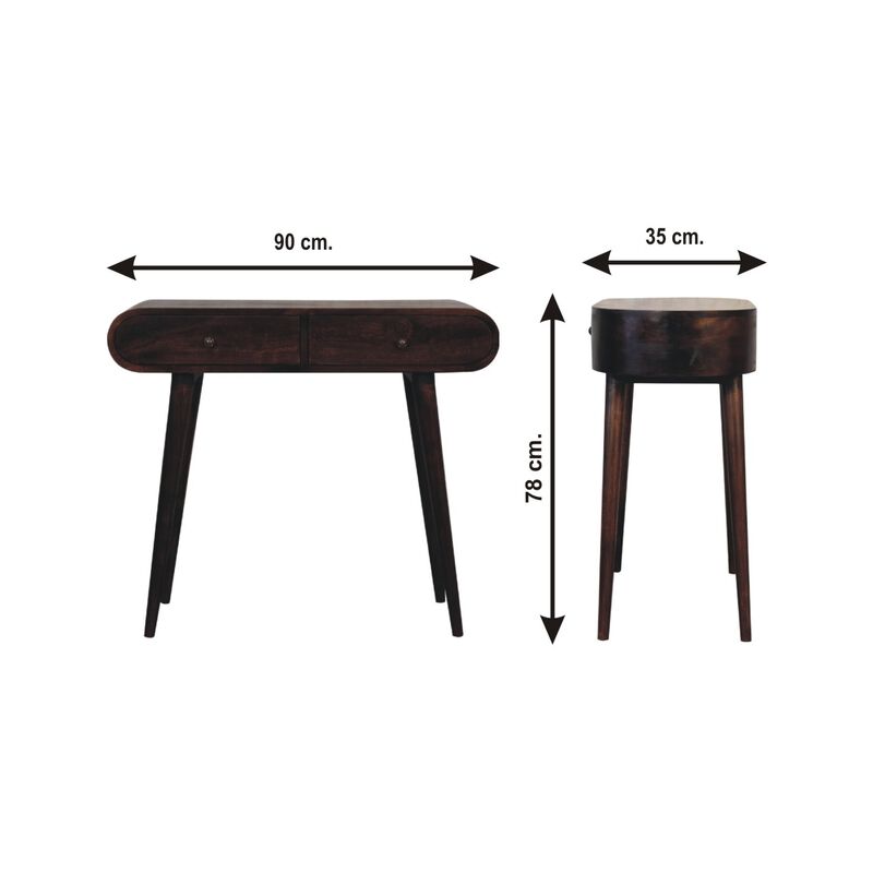 Light Walnut  Solid Wood 2 Drawers Curved Edge Console Table