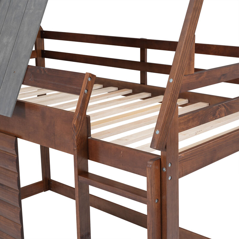 Merax House Bunk Bed with Roof and Ladder