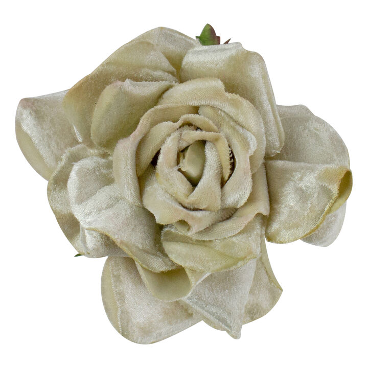 5" Gold Artificial Velvet Rose Clip-On Christmas Ornament