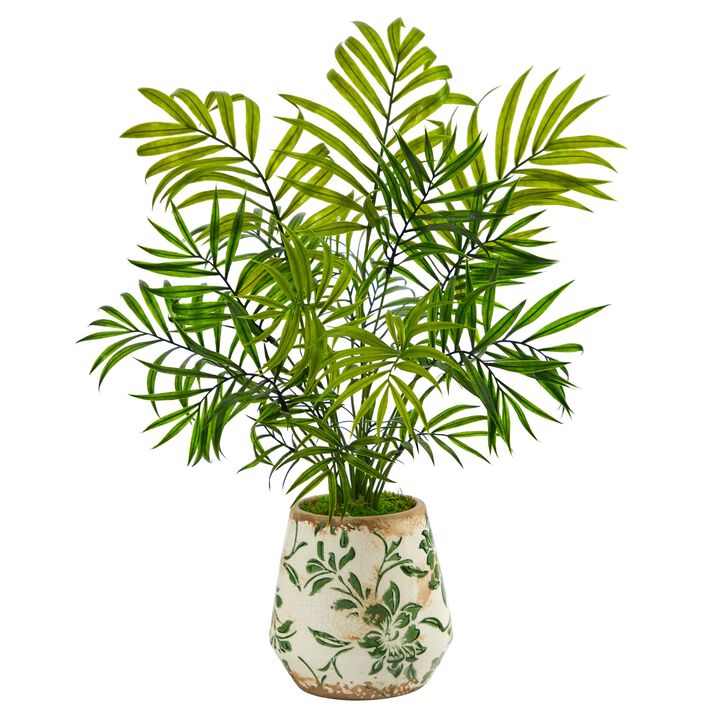 Hivvago 18" Mini Areca Palm Artificial Plant in Floral Vase