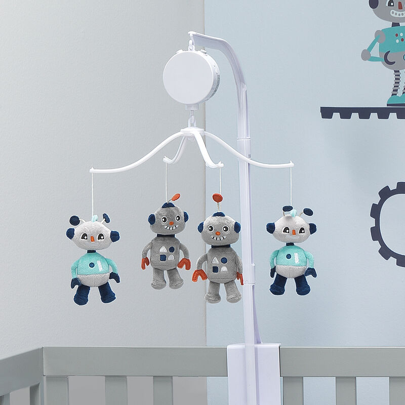Bedtime Originals Robbie Robot Musical Baby Crib Mobile Soother Toy - Gray