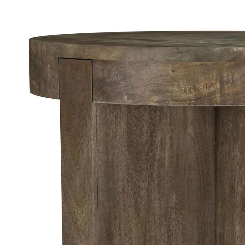 Kinaj Side End Table, Dark Brown Solid Mango Wood, Round 20 Inch - Benzara