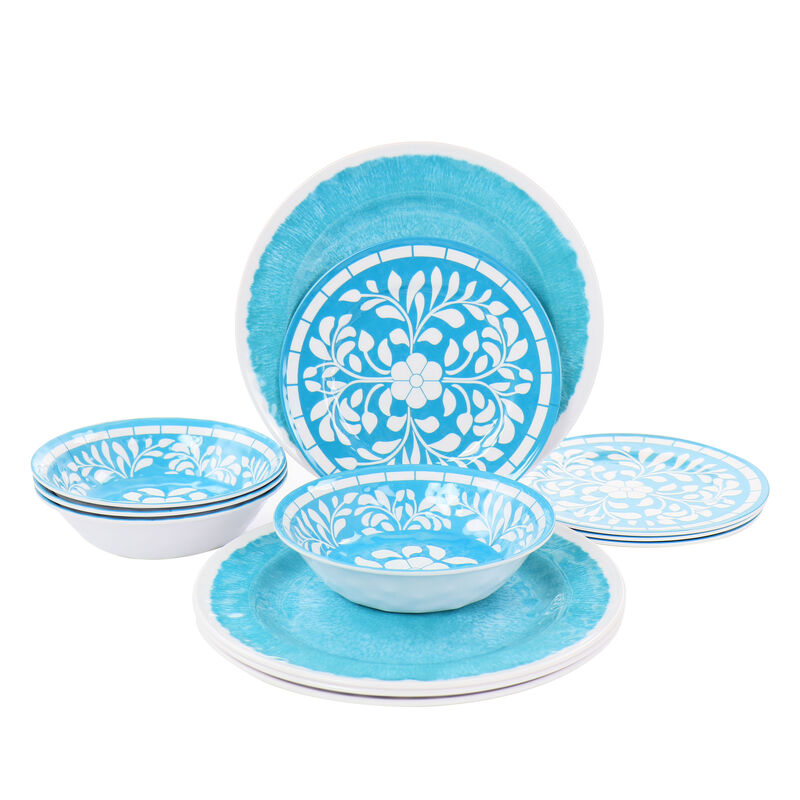 Elama Telly 12 Piece Melamine Dinnerware Set in Teal