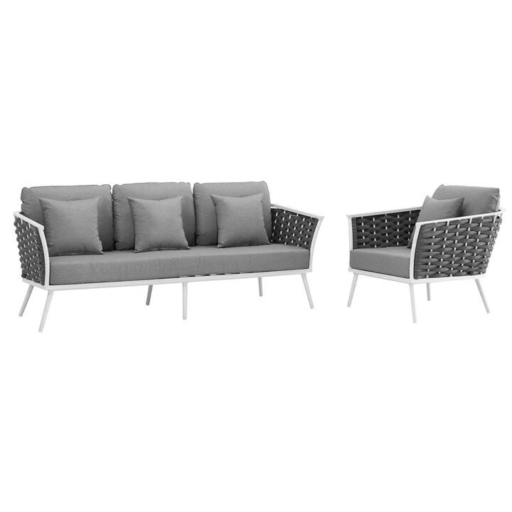 Stance 2 Piece Outdoor Patio Aluminum Sectional Sofa Set - White Gray