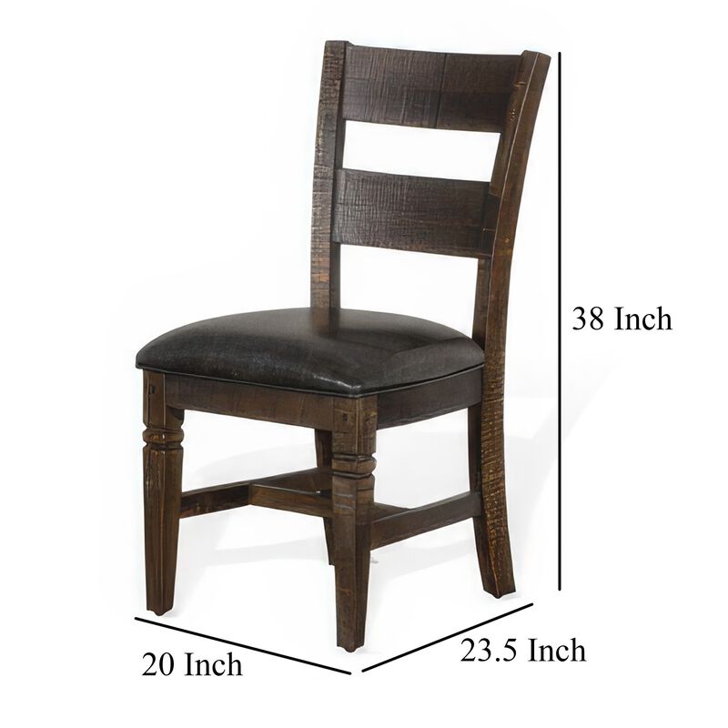 Flint Dining Chair, Ladderback, Dark Gray Fabric and Brown Mahogany - Benzara