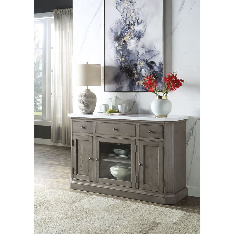 Zumala Server, Marble & Weathered Oak Finish