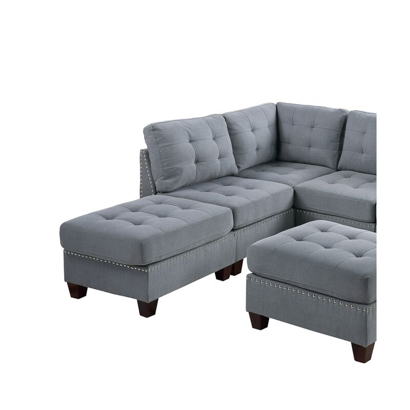 7 Piece Gray Linen Modular Sectional Set with Ottomans