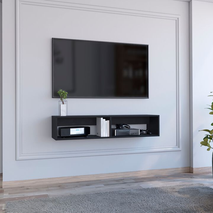 Rockwood Wall-Mounted TV Stand with Open Storage Shelves and Cable Management-Black