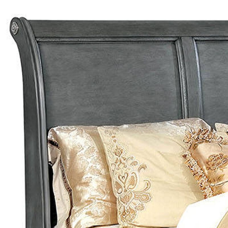 Transitional Eastern King Wooden Bed with Multiple Bottom Drawers, Gray-Benzara