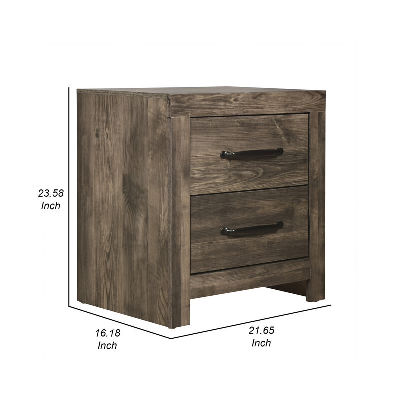 Ent 24 Inch Nightstand, 2 Drawers with Black Handles, Greige Brown Finish  - Benzara