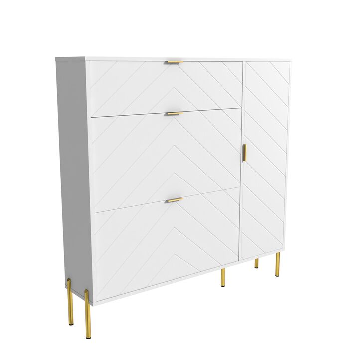 49.21 in. H Wood Shoe Storage Cabinet with Flip-Up Drawers Adjustable Shelf