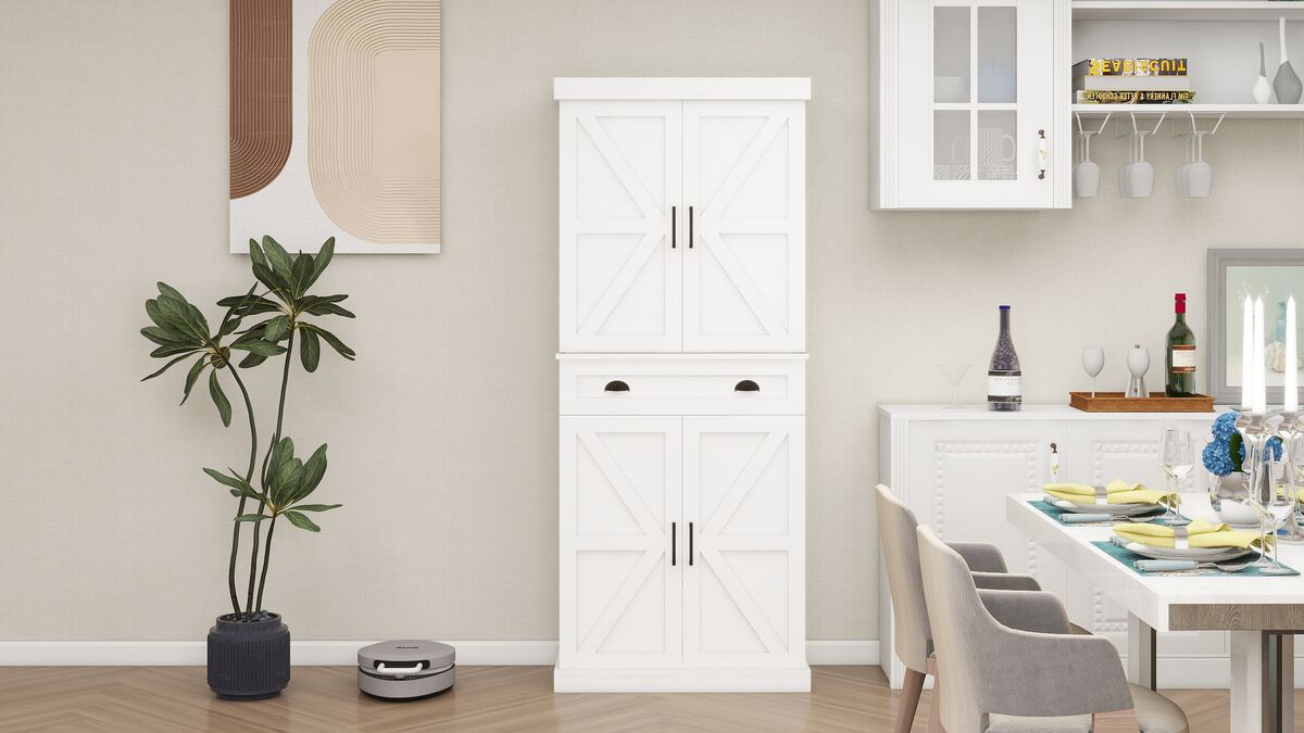 4-Door Kitchen Storage Cabinet with Drawer & Adjustable Shelves, Freestanding Cupboard