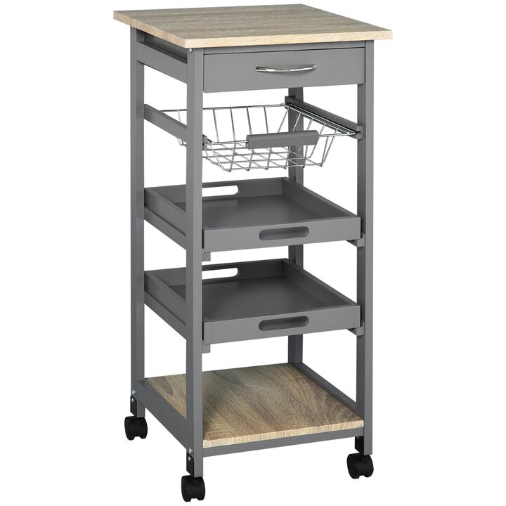 Gray Kitchen Helper: Rolling Cart with Tray and Basket