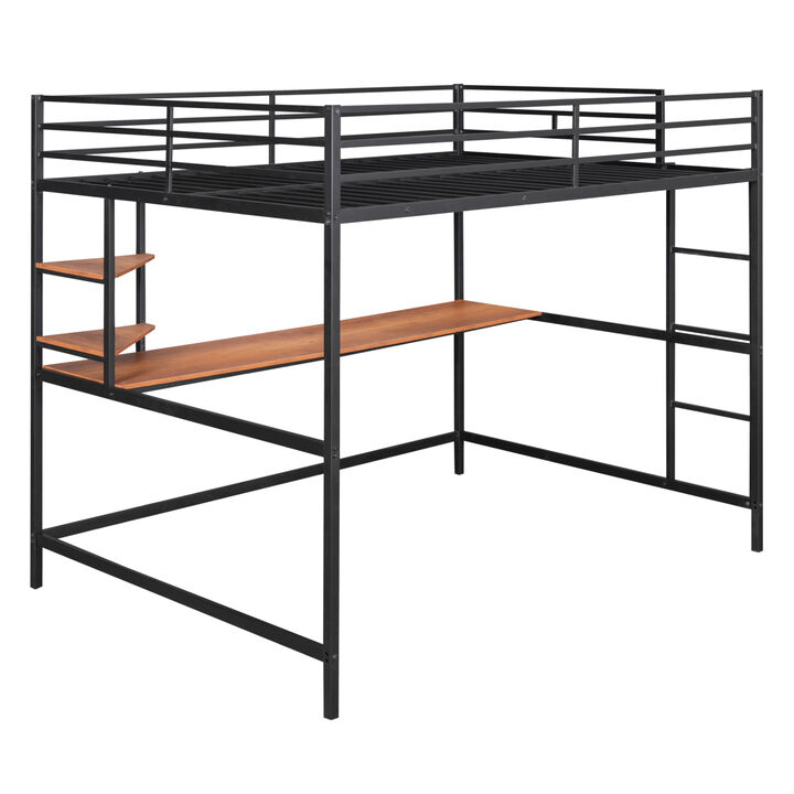 Full Metal Loft Bed With Desk And Shelves