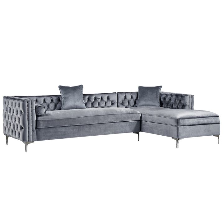 Inspired Home Clarinda Velvet Right Facing Chaise Sectional Sofa