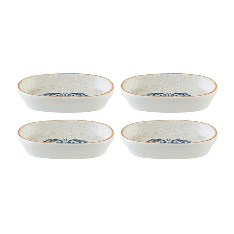Viento 4" x 2.5" x h:0.75" Oval Decorated Porcelain Platter (Set of 4)