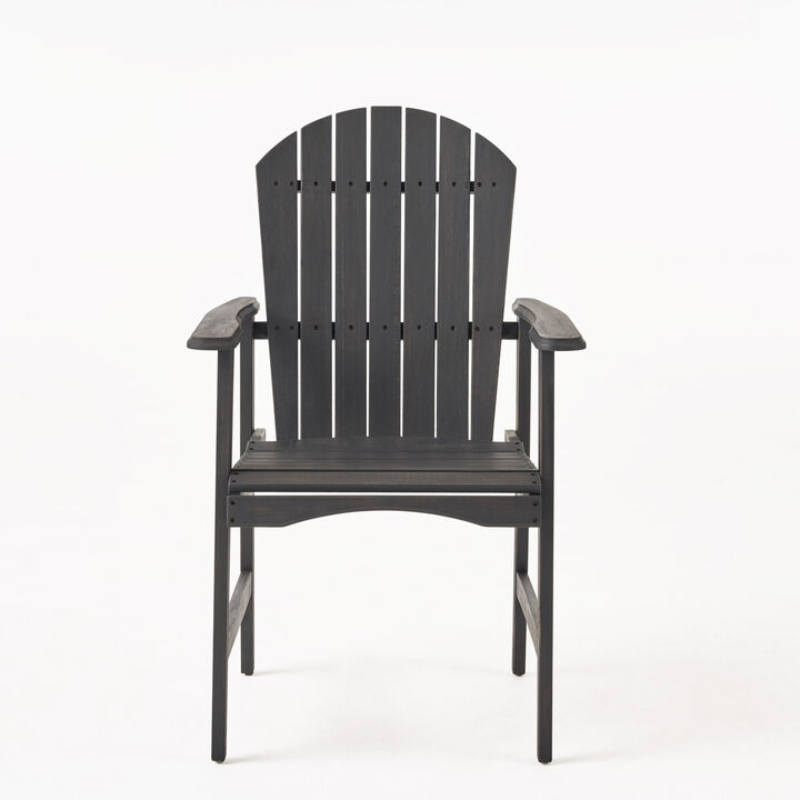 Pima Outdoor Dining Chair Set of 2, Adirondack Dark Gray Acacia Wood - Benzara
