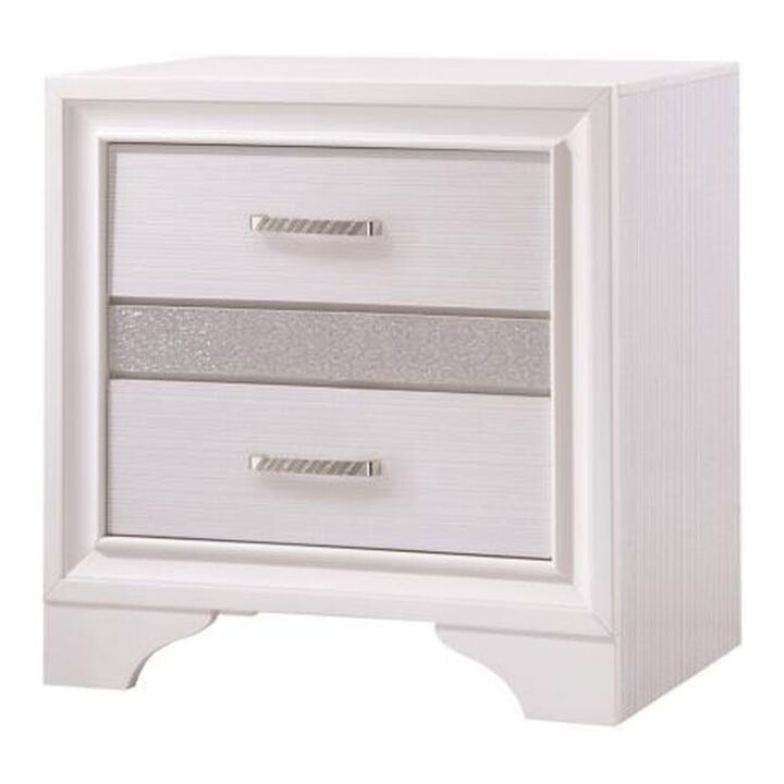Wooden Nightstand with Hidden Jewelry Tray, White-Benzara
