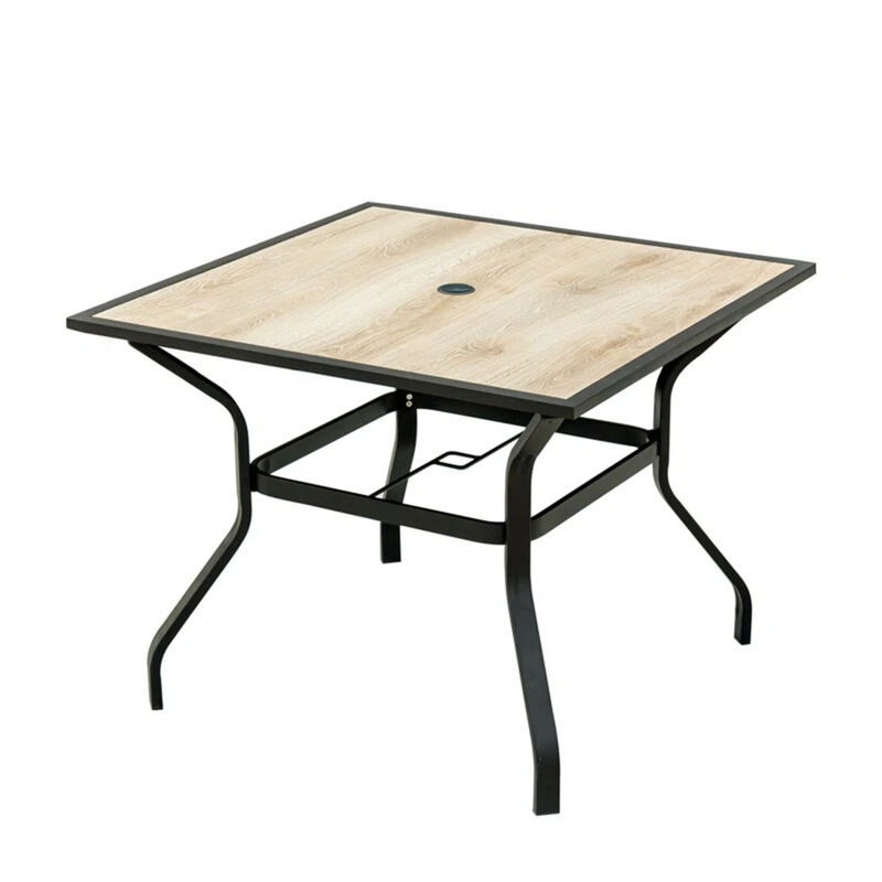 Streamdale Square Metal Patio Table with Umbrella Hole & Wood-Look Top