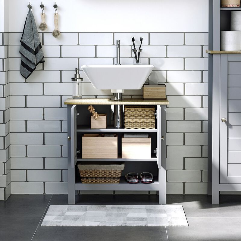 Grey Sink Cabinet: Under Sink Bathroom Vanity Unit with Adjustable Shelf